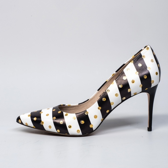 NWT Leather pumps + gold polka dots - Picture 2 of 6